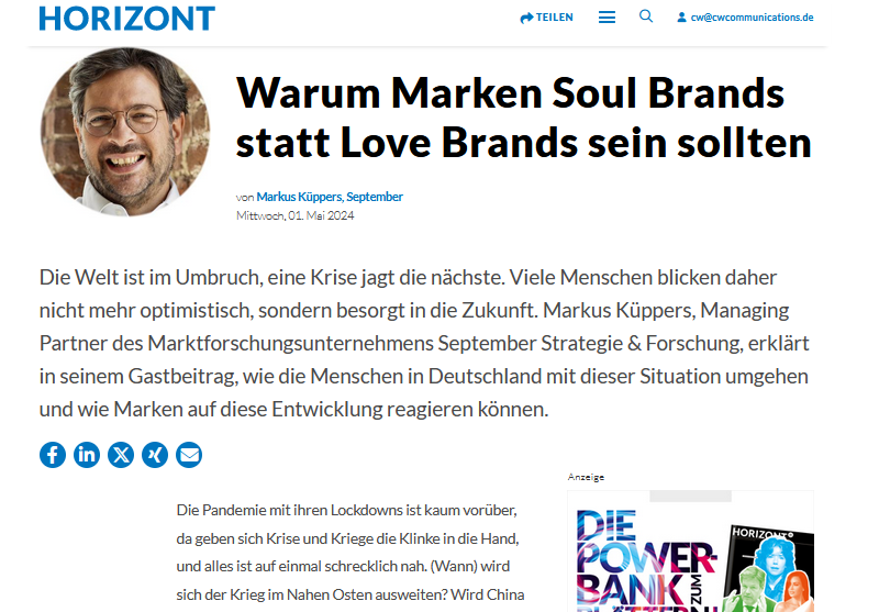 Warum die „Love Brand“ der „Soul Brand“ weichen muss, erklärt Markus Küppers im Horizont