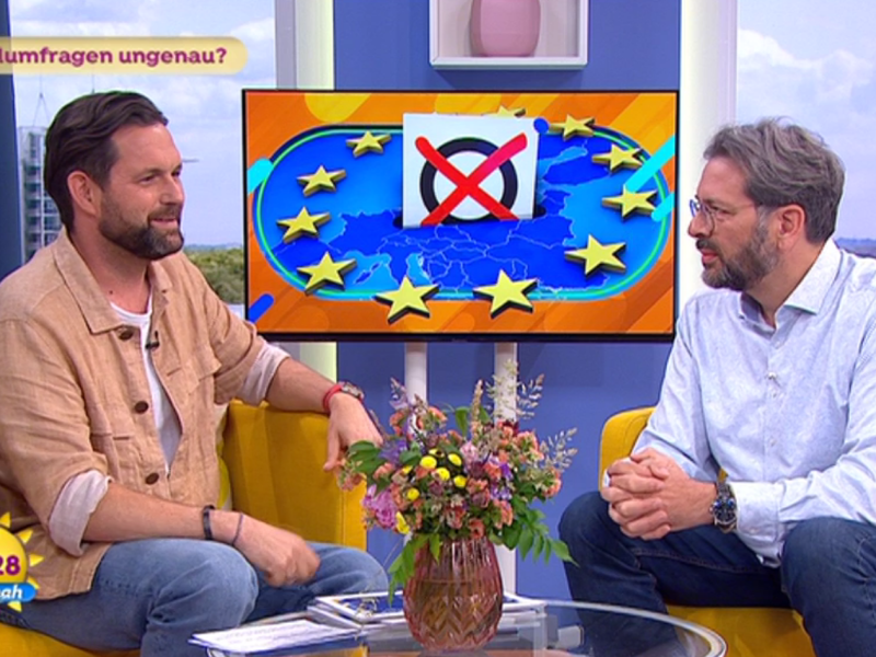 Neben dem Hochwasser aktuell das dominierende Thema in den Nachrichten: Die Europawahl 2024. Markus Küppers wirbt im SAT.1 Frühstücksfernsehen für Vertrauen in Umfrageergebnisse.