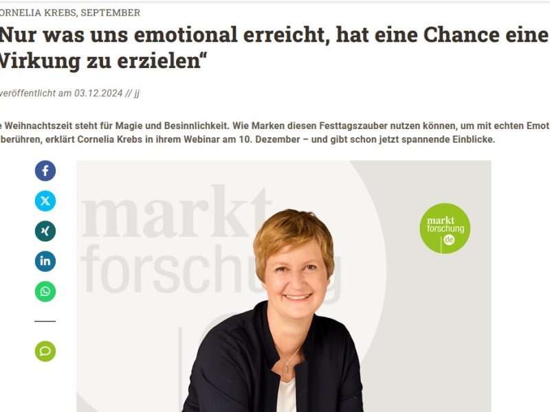 „Nur was uns emotional erreicht, hat eine Chance eine Wirkung zu erzielen,“ sagt Cornelia Krebs – das gilt für Werbung in der Weihnachtszeit nochmal mehr.