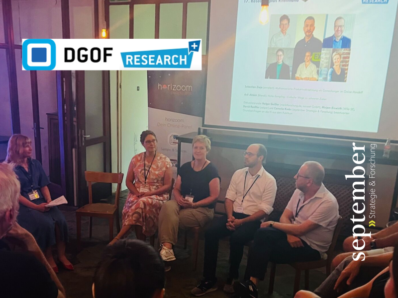 Cornelia Krebs in der Diskussionsrunde zu KI bei der ‚Research Plus‘ der Deutschen Gesellschaft für Online-Forschung (DGOF) Cornelia Krebs in der Diskussionsrunde zu KI bei der ‚Research Plus‘ der Deutschen Gesellschaft für Online-Forschung (DGOF)