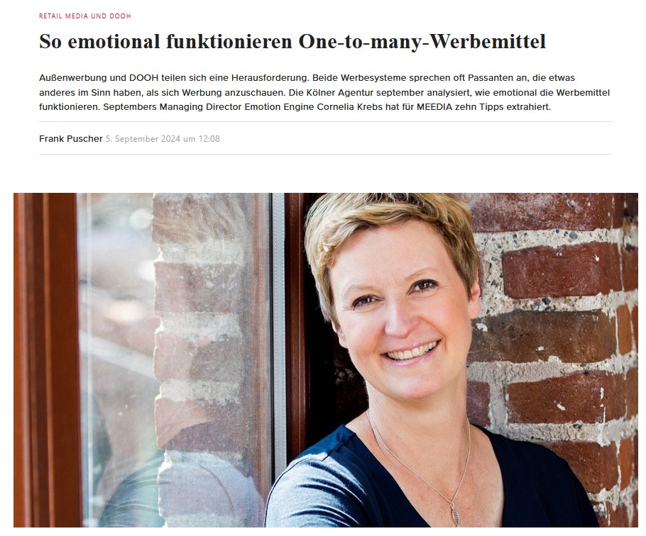 Wie bekomme ich die Aufmerksamkeit vorbeihastender Menschen? Cornelia Krebs hat für Media zehn Tipps für wirkungsvolle Out of Home-Werbung zusammengestellt Wie bekomme ich die Aufmerksamkeit vorbeihastender Menschen? Cornelia Krebs hat für Media zehn Tipps für wirkungsvolle Out of Home-Werbung zusammengestellt